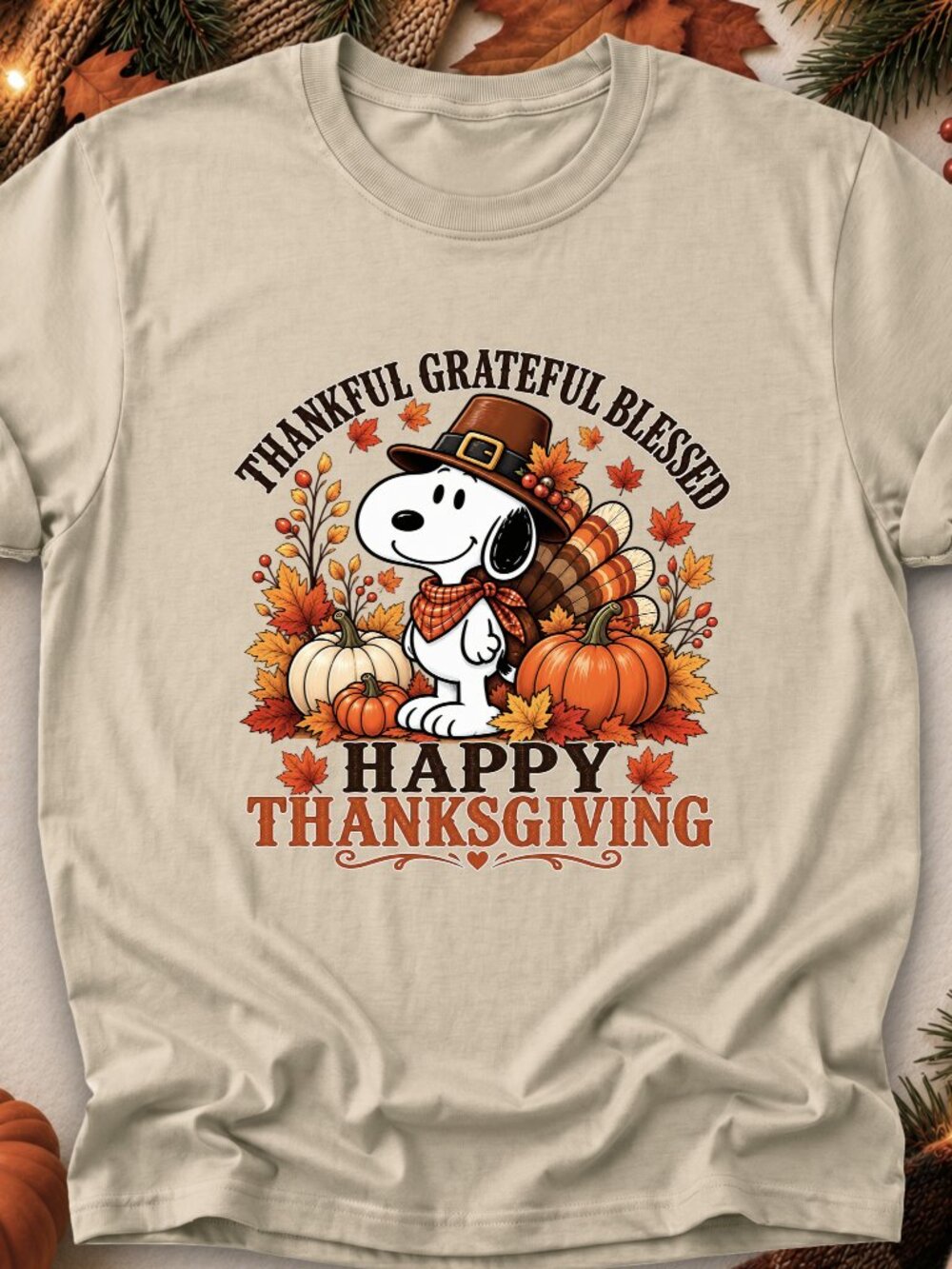 Snoopy Happy Thanksgiving TShirt Adult Graphic Tee Fall Holiday Grateful Blessed
